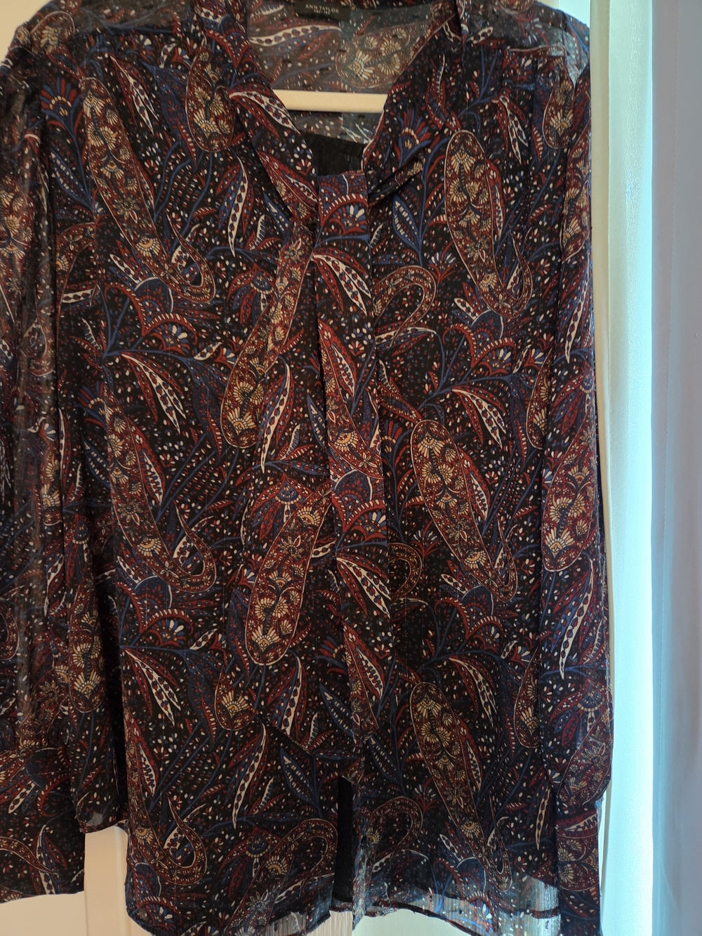 Ann Taylor Navy Paisley Button-Front Blouse - Picture 5 of 11